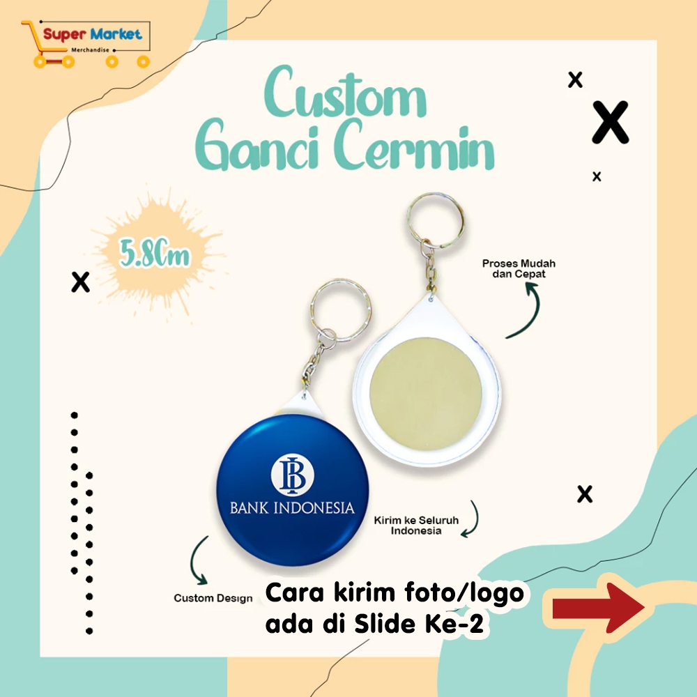 KELIPATAN 12PCS CUSTOM GANTUNGAN KUNCI 5,8CM / CETAK PIN GANCI CERMIN SATU SISI / GANCI CERMIN CUSTO