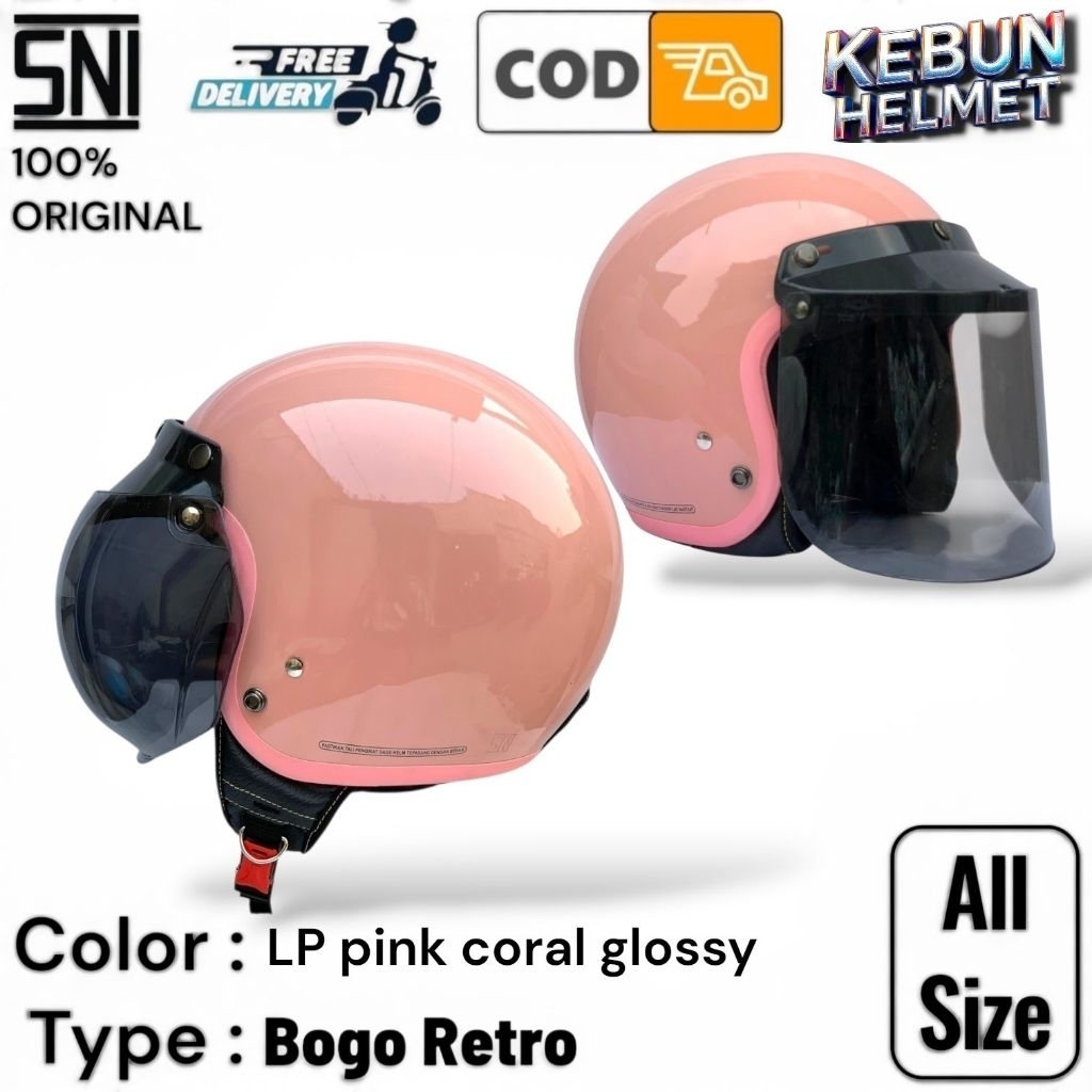 Helm Bogo Retro Hijab Full Leher Sni / LP pink coral glossy| Hijab Wanita Dewasa Remaja
