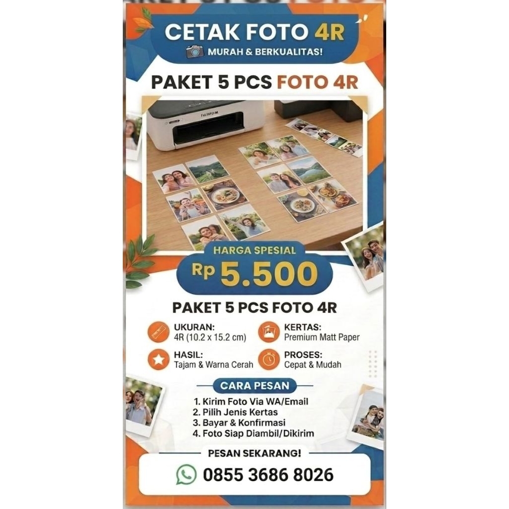Cetak foto 4R paket hemat 5 foto ukuran 4R kertas art glossy