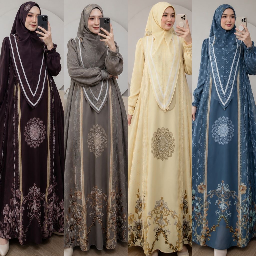 AYUNA SERIES BY HUMAIRA SYARI CERUTY PREMIUM PRINTING SET KHIMAR JILBAB
