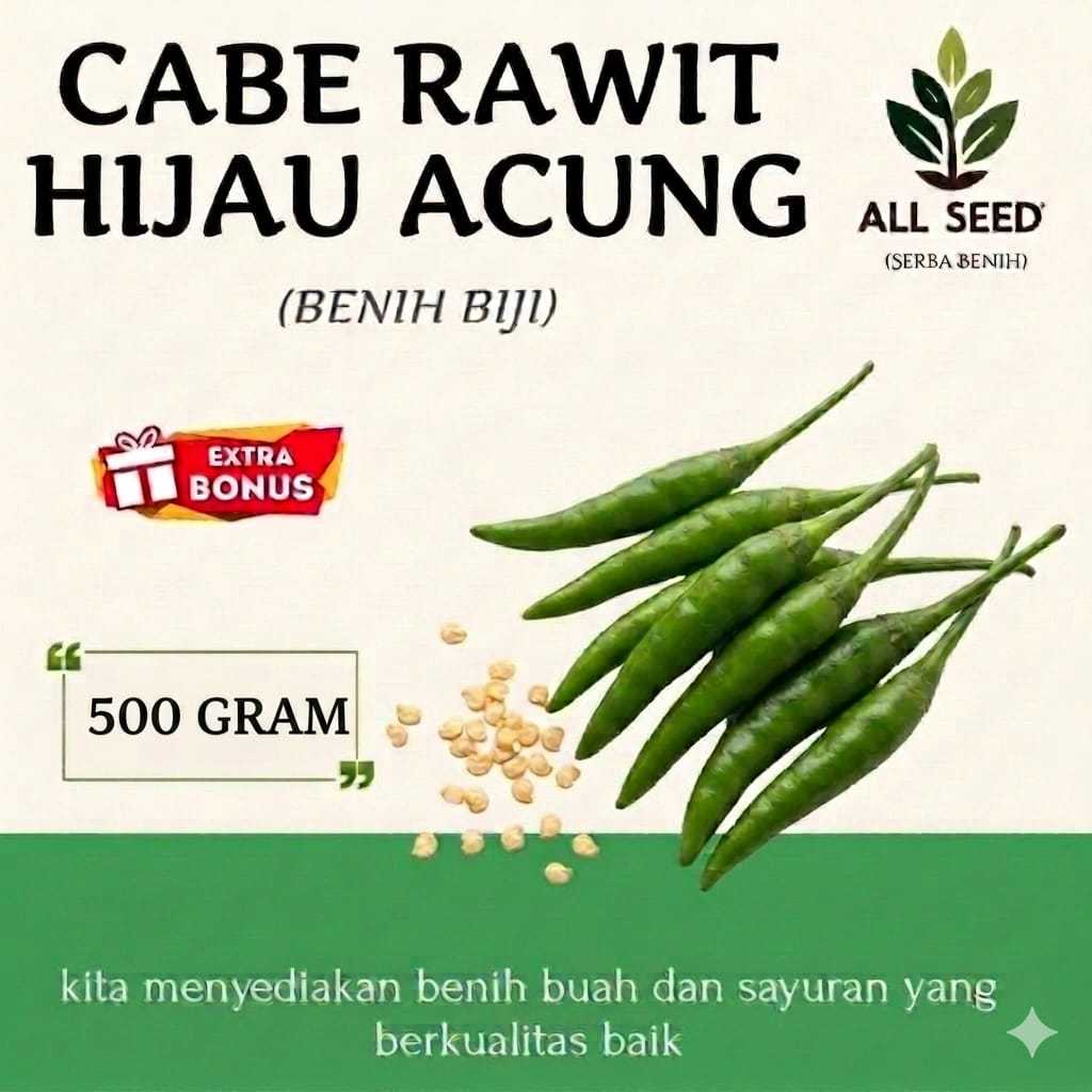 ( 500 GRAM  biji ) Benih cabe rawit hijau acung/caplak | bibit biji cabai | cabe rawit hijau | cenge