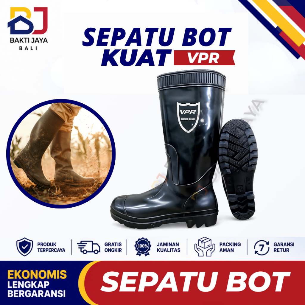 Sepatu Bot VPR | Sepatu Bot Hitam Panjang | Sepatu Boot Hitam Proyek Atau Kesawah | Sepatu Bot Hitam