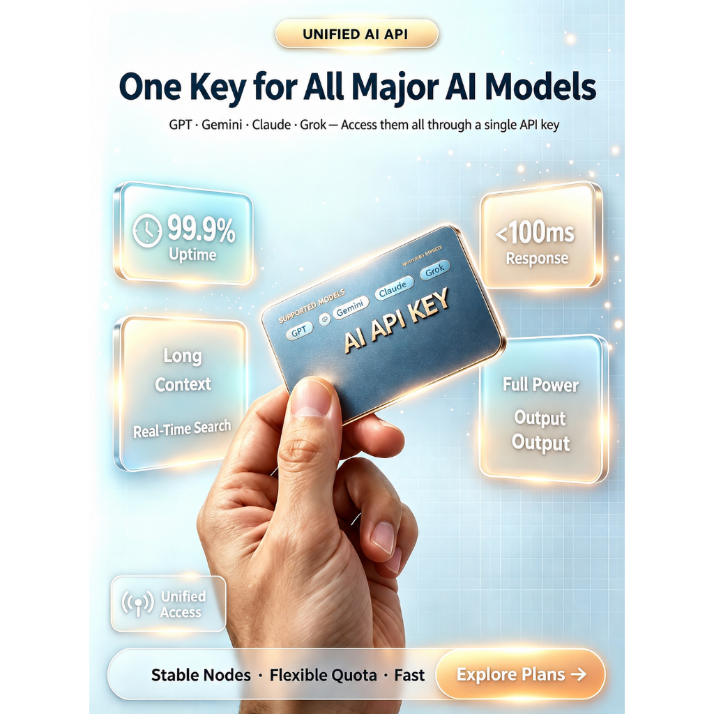 AI API Key Multi Model Gateway | GPT Claude Gemini Grok DeepSeek Qwen Llama Mistral | OpenAI Compati