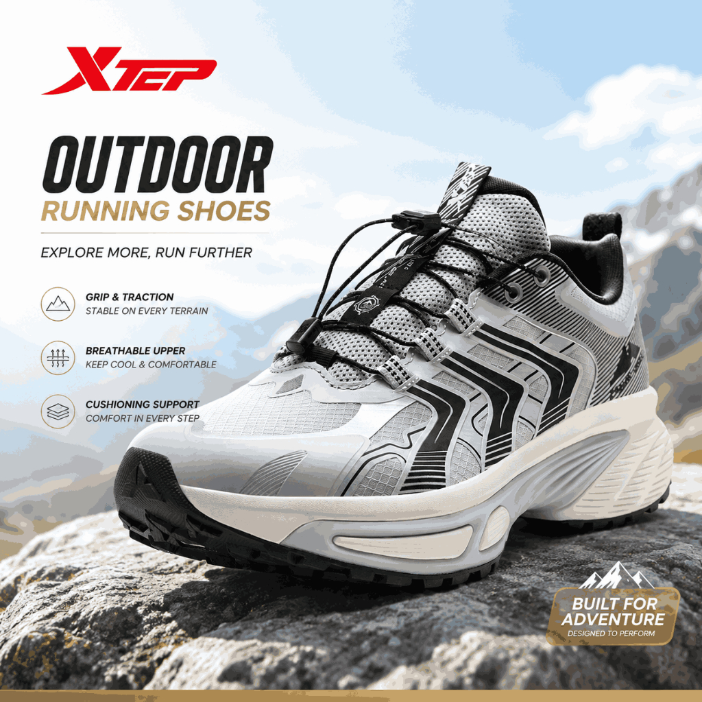 XTEP Outdoor Shoes Sepatu Running Pria Original Lightweight Breathable Sport Sneakers Running Joggin