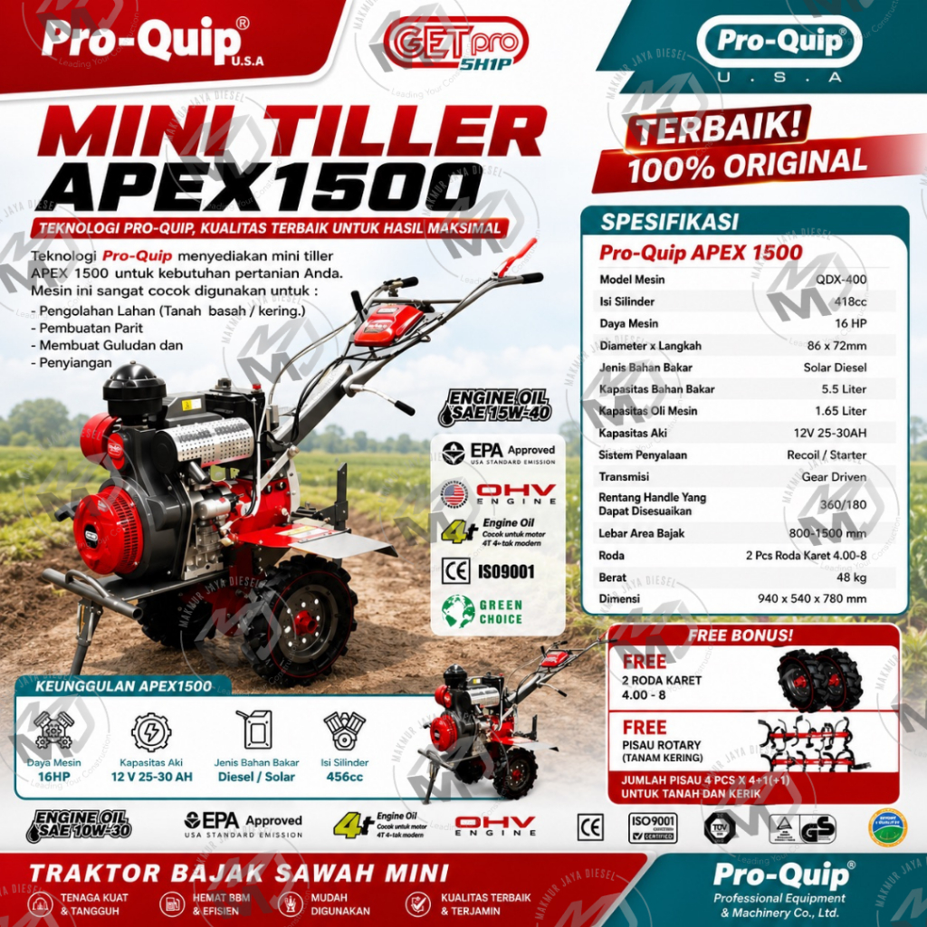 Cultivator Mini Diesel Solar Pro-Quip USA APEX1500