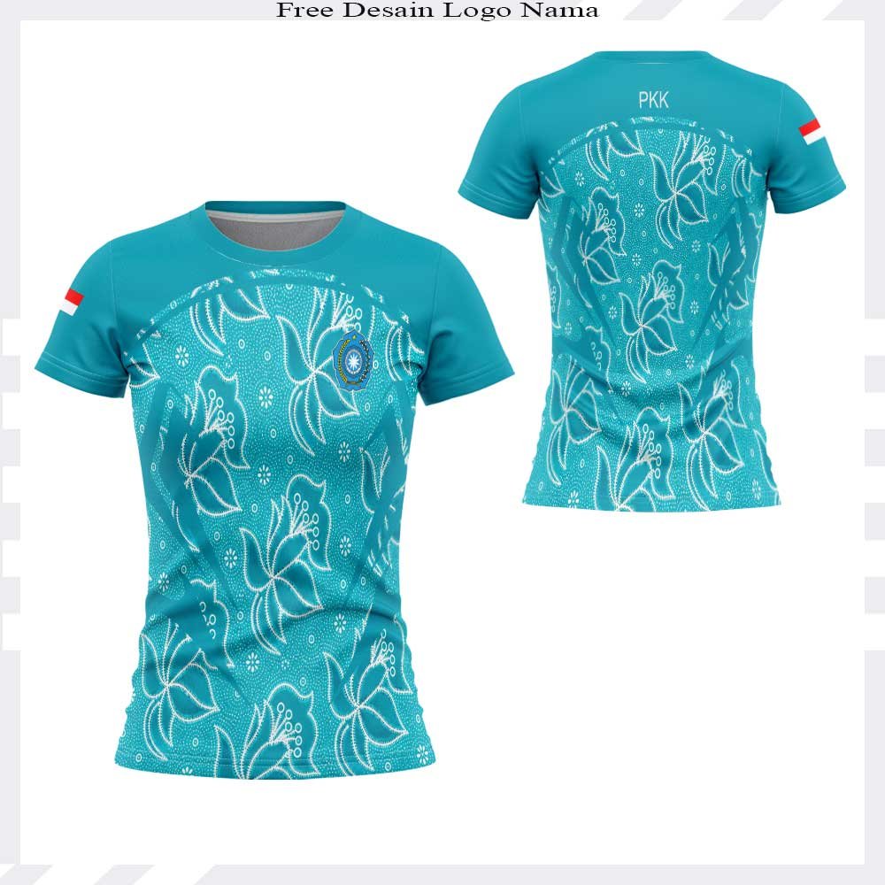 Baju Olahraga PKK Lengan Pendek Jersey Posyandu Biru Toska Batik Full Printing