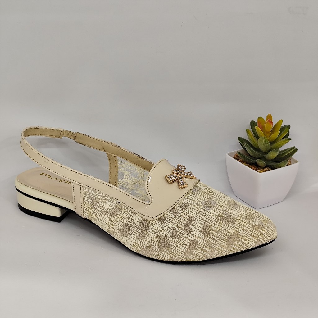 NewYordan Sepatu Heels Rendah Wanita Purple ZS 022 Krem - Slingback Heel - Elegan & Nyaman