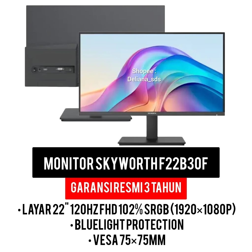 Monitor Skyworth F22B30F 22" 120Hz FHD 102% SRGB Garansi Resmi 3 Tahun Monitor 22" Skyworth Monitor 