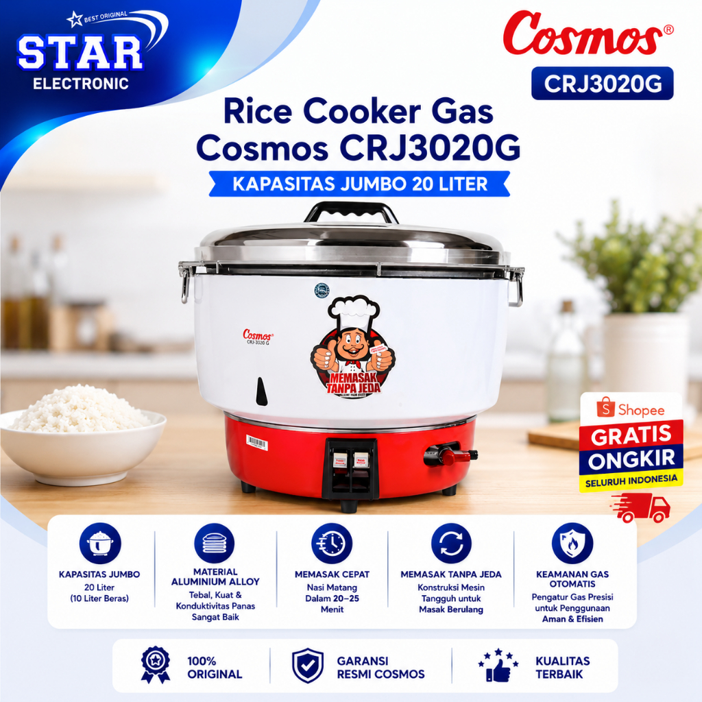 Cosmos Gas Rice Magic Com Cooker 20L CRJ 3020/CRJ-3020/CRJ3020/3020/ ORIGINAL COSMOS/GARANSI RESMI