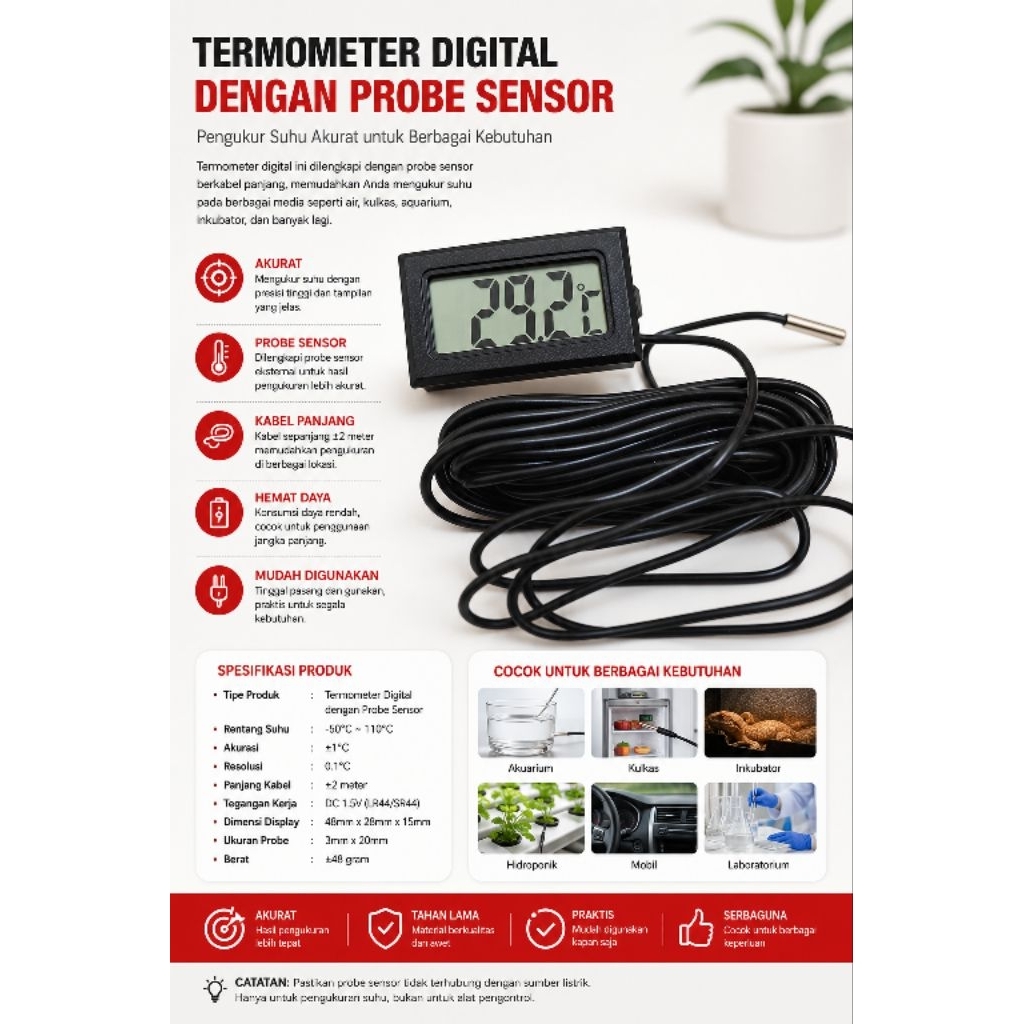 Mini Digital Thermometer / Termometer digital Kabel Sensor Mesin Tetas Telur Full Otomatis / Mesin P