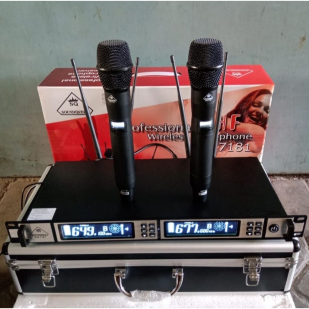 Mic Wireless 2 Handle + Koper Soundqueen SQ 7181 - Mic Vocal Wireless SQ7181