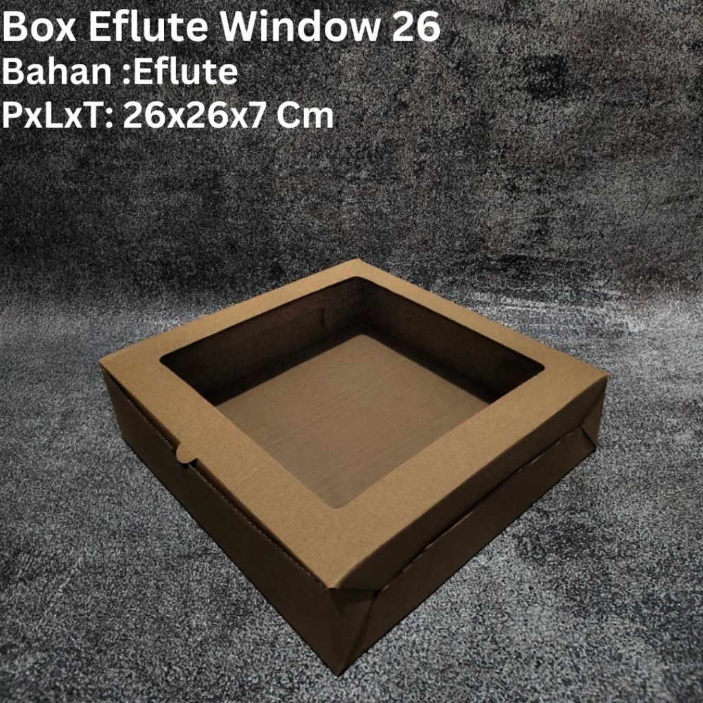 Box Kardus E-Flute Coklat Window 26x26x7  Untuk Packaging Olshop Sovenir Cake Baju Kotak Kado Hamper