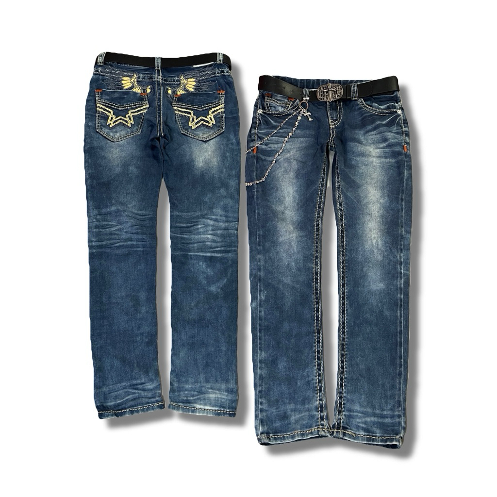 Denim BAR Y2k Wing Embroidered Back Robin’s Jean,True Religion Style | Celana Jeans Keren Emo Style