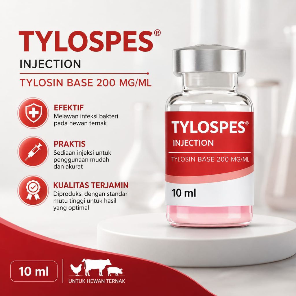 Antibiotik Hewan TYLOSPES 10ml Tylosin 200mg Obat Injeksi Ayam Sapi