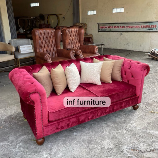 sofa chesterfield mewah premium bludru berkelas sofa tamu bludru mewah