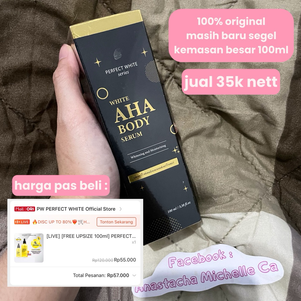 (Masih Baru Segel) Perfect White AHA Body Serum Ukuran Besar 100ml Whitening and Moisturizing || Ori