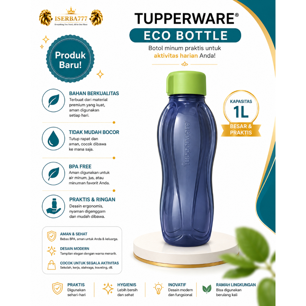 Tupperware Botol Minum 1 Liter dengan Tutup putar