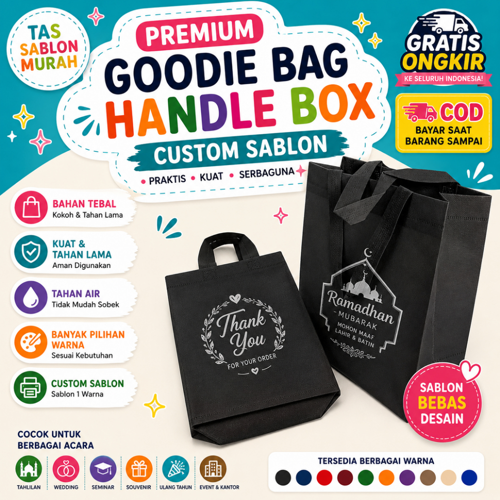 Goodie Bag Handle Box Sablon Custom Box Bag Goodie Bag Spunbond