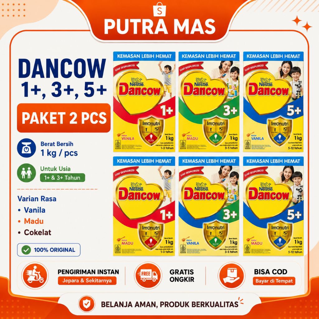 [PAKET 2PCS] Dancow 1+ 3+ 5+ 1000gr 1kg Madu Vanila Coklat