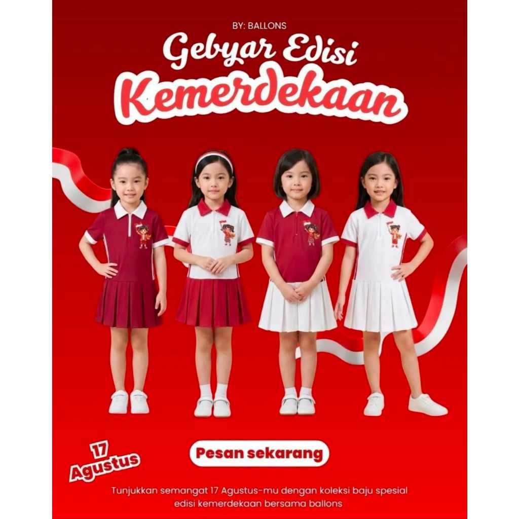 BALLOONS Dres Merah Putih Agustusan / Baju Anak Perempuan