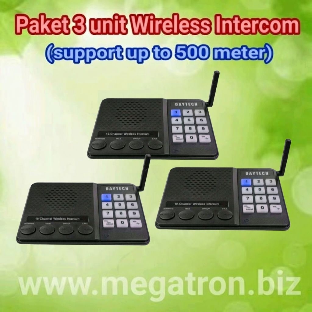 3-channel Wireless Intercom (Interkom tanpa kabel) - jarak up to 500m (3 unit)