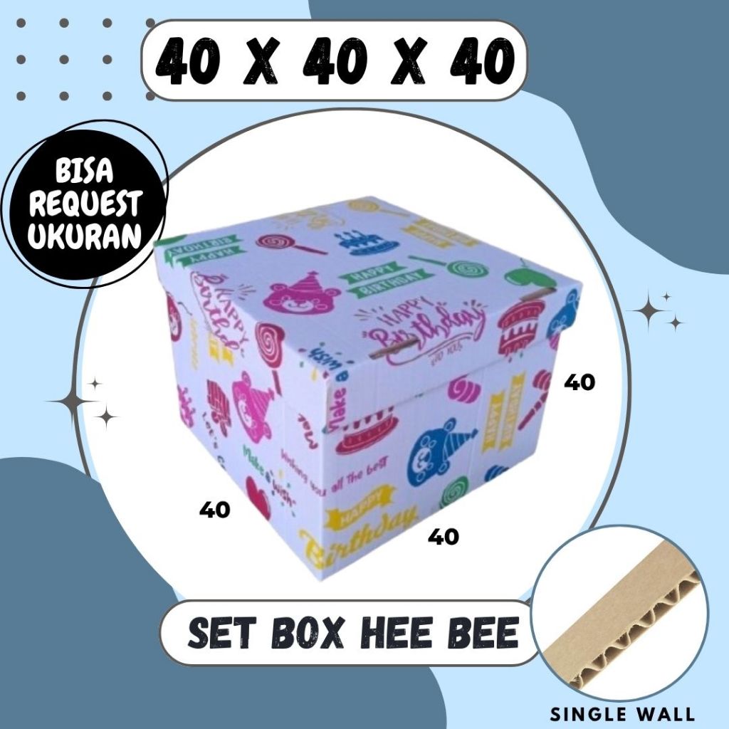 Box Ulang Tahun 40x40x40 / 40x40x30 / 40x40x20 / 40x40x10 Kardus Kado Happy Birthday Karton Ultah Ha