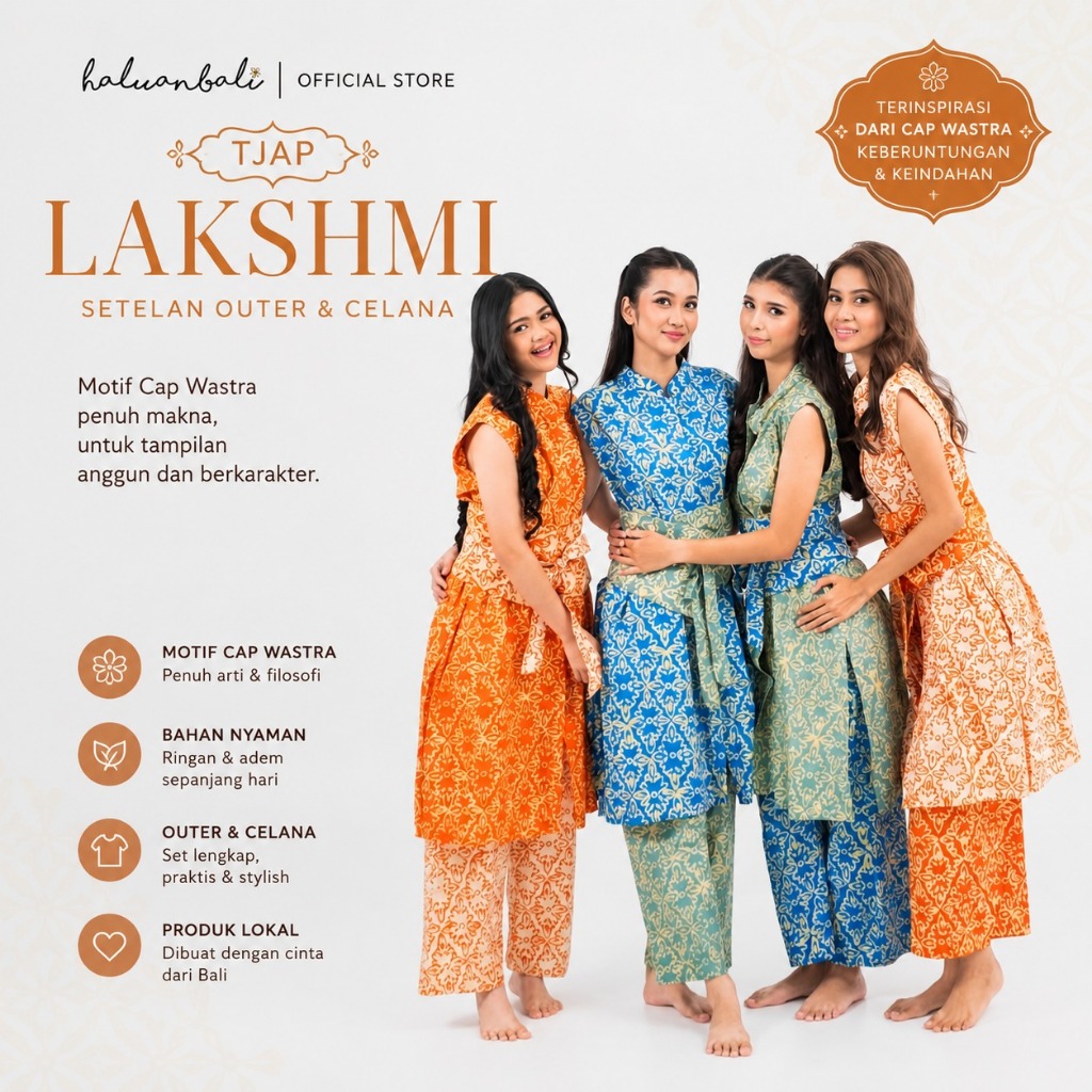 Setelan Wanita Tunik Vest & Celana Panjang Batik Modern – Outfit Set Etnik Formal HaluanBali Tjap La