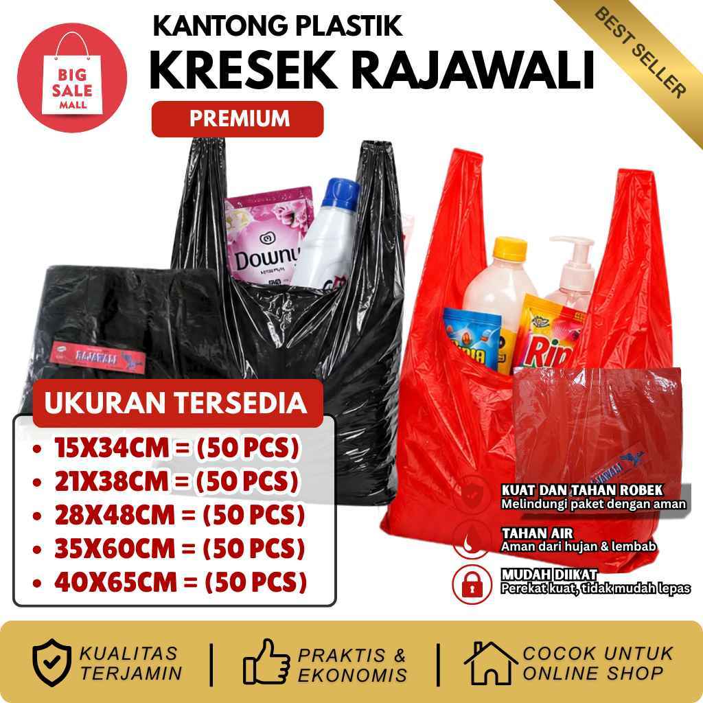 Kantong Plastik Kresek Rajawali Premium 15 / 21 / 28 /35 isi 50pcs Plastik Packing T-shirt bag anti 
