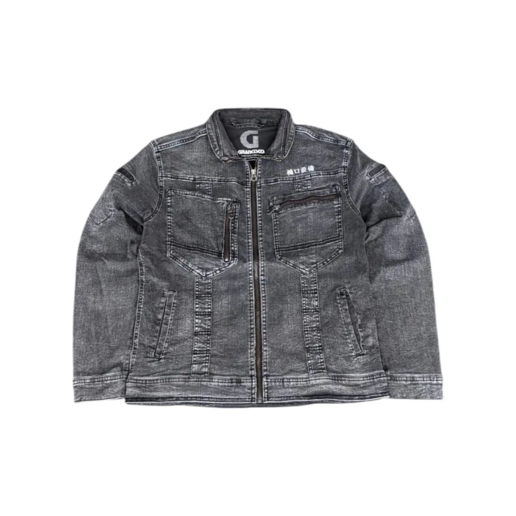 GRANCISCO - Jaket Jeans Denim Biker Pria Hitam Washed Size M