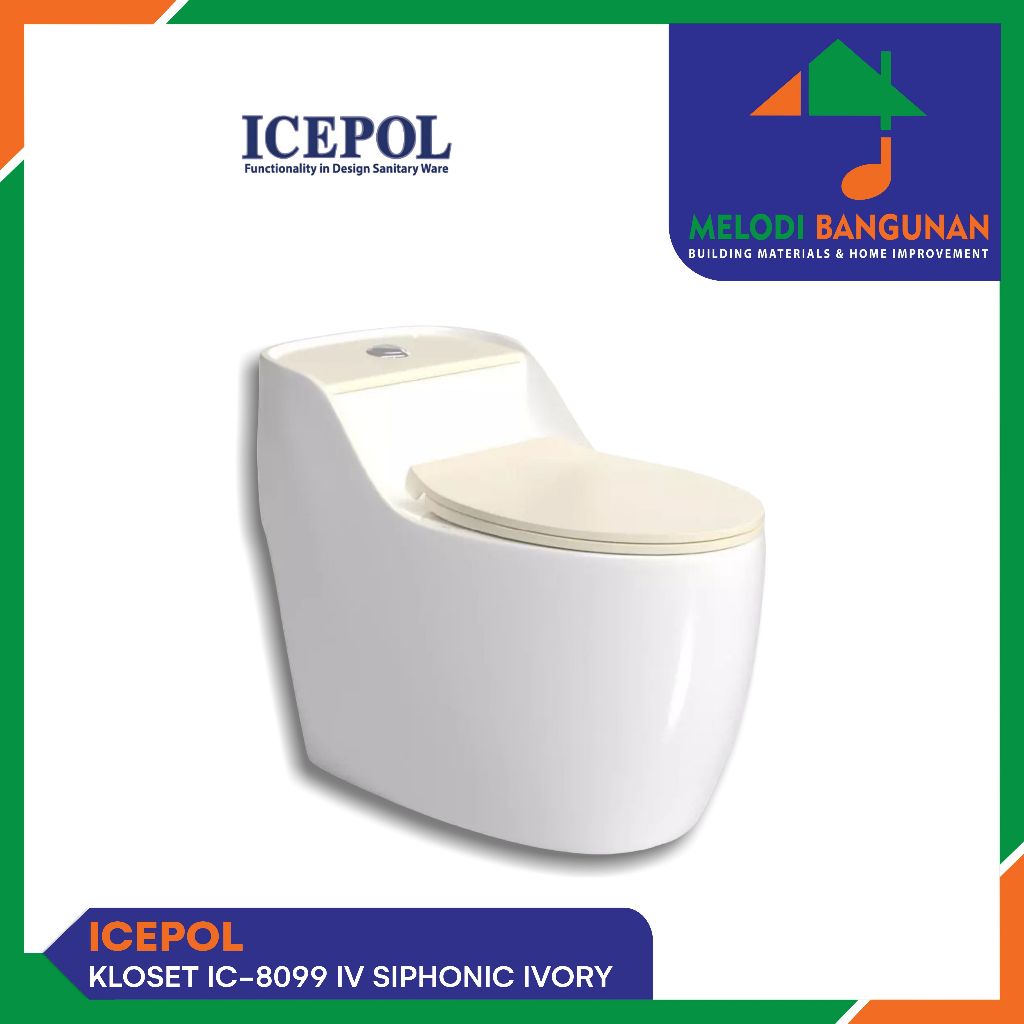 Icepol - Closet + Kloset + Toilet Duduk IC 8099 IV Ivory One Piece Dual Flush Soft Close Siphonic AS