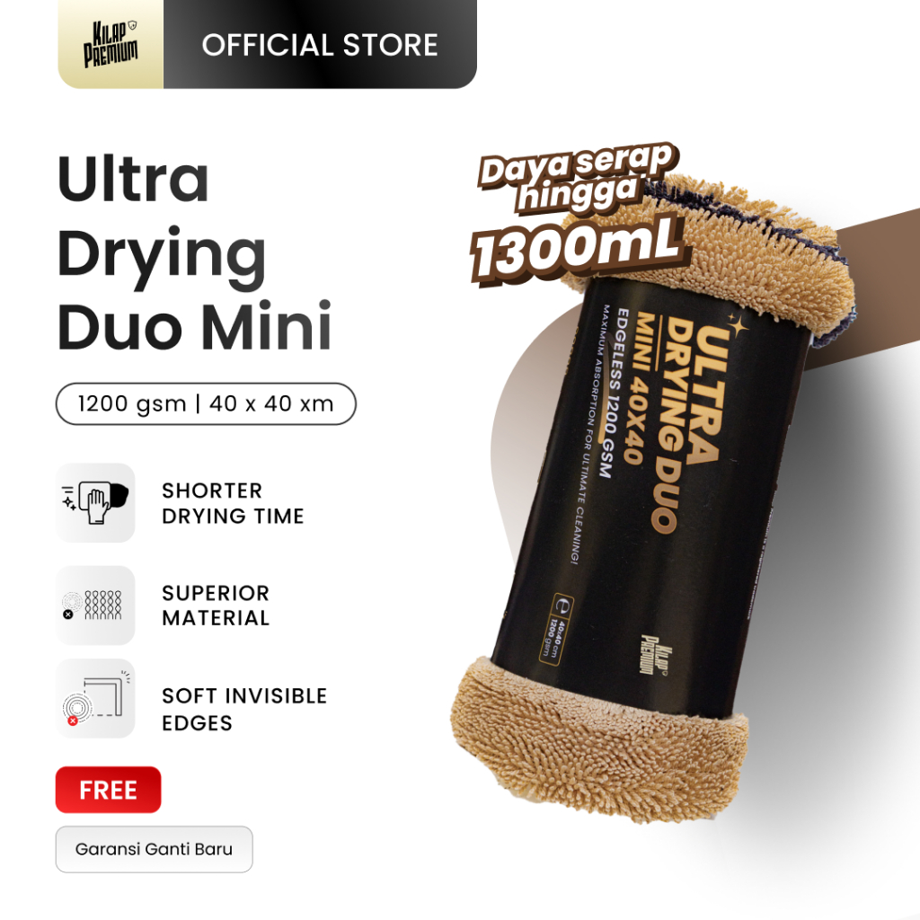 Kilap Premium - Ultra Drying Duo Mini | Drying Microfiber Towel Double Pengering Mobil & Motor, Lap 