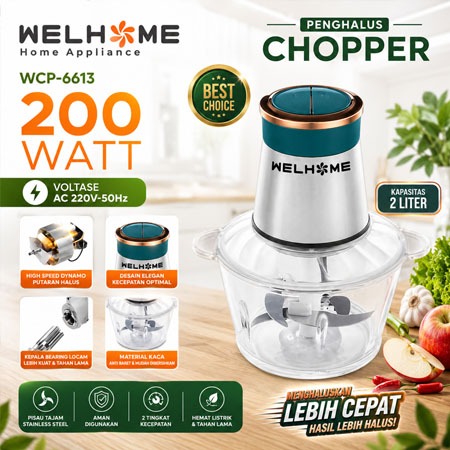 Blender Daging Food Chopper Meat Grinder Welhome Wcp-6613 200W 2Liter Alat Penggiling Daging