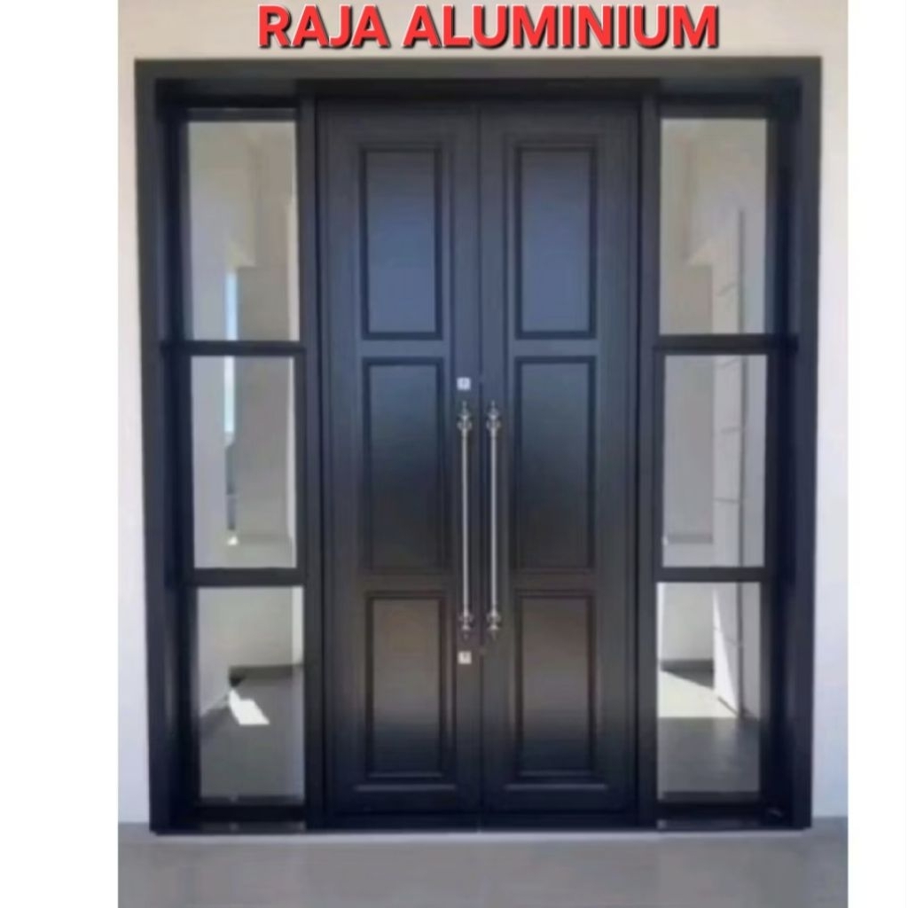 1 set pintu utama ACP aluminium + kusen 3inc T 210x L210. lengkap dengan dua daun jendela