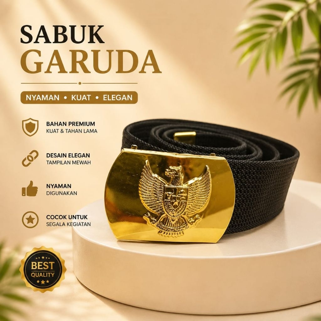 Sabuk Garuda Kuningan - Ikat Pinggang Logo Garuda Kuningan Bahan Nylon Sabuk Hitam Warna Tidak Mudah