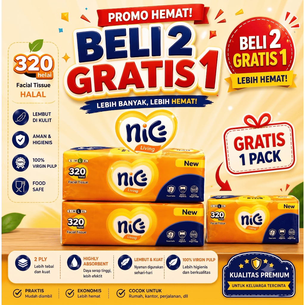 1 BANDED 3 PCS Tisu Nice Facial 320 Helai 2 Ply - Paket 3 Pack - Tisu Wajah Nice Murah Lembut Tisu B