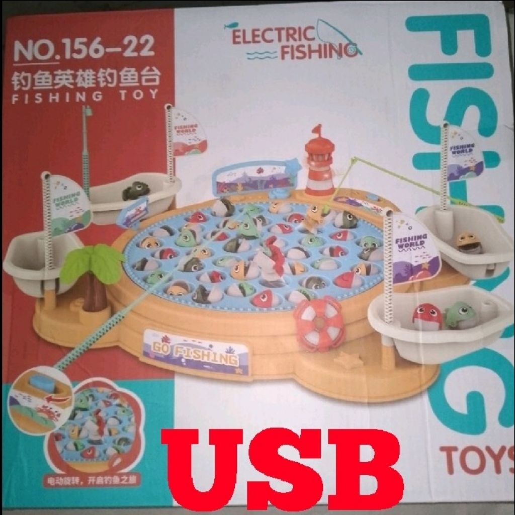 Mainan Pancing Ikan Magnet Jumbo 45 Ikan (USB)