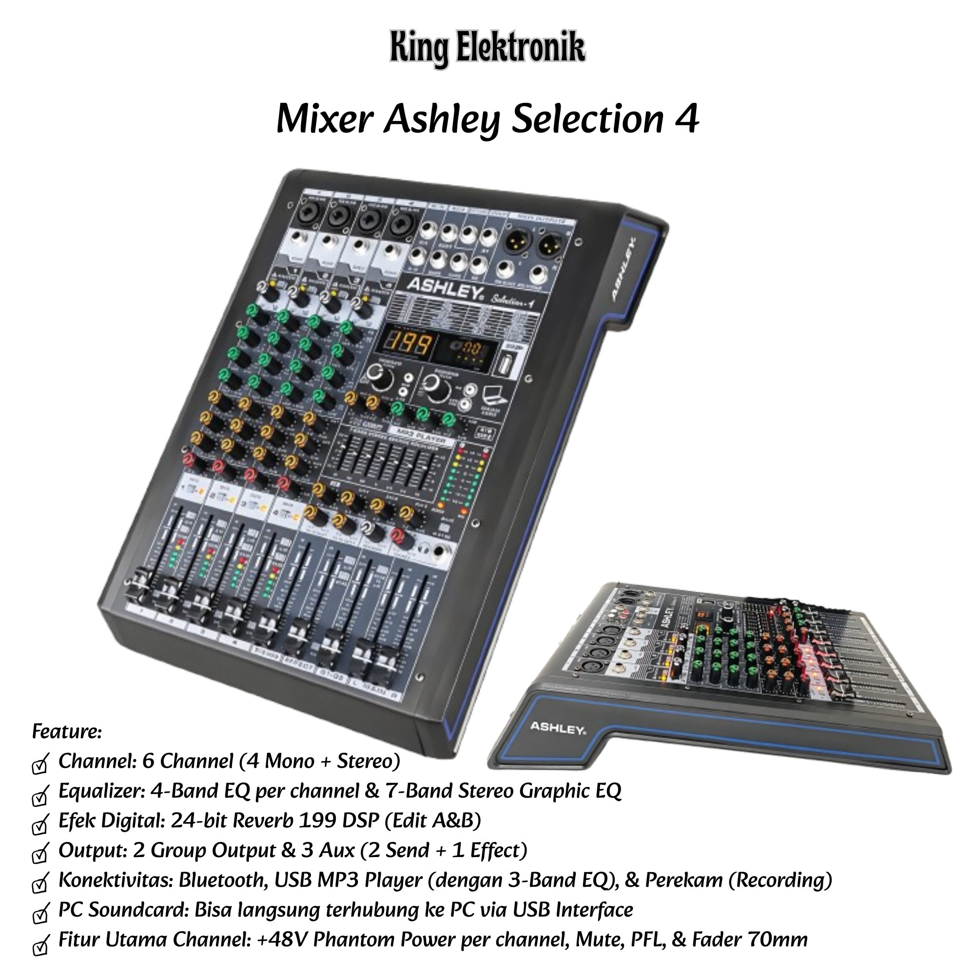 Mixer 4 Channel Ashley Selection-4 With USB Recording 7 Band Graphic Equalizer 24bit Digital Multi E
