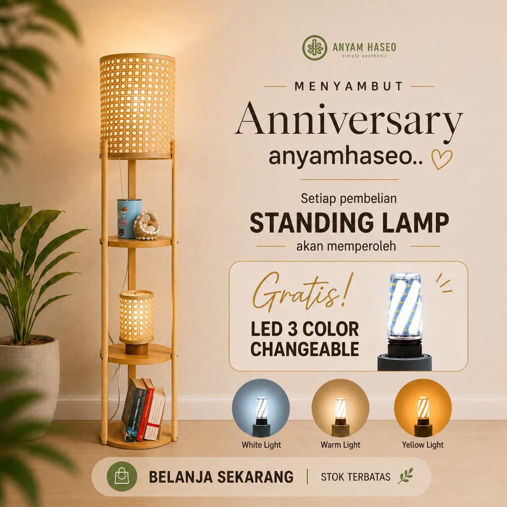 ULJIMA - shelf floor lamp | lampu kayu | lampu rotan | lampu bambu | standing lamp | lampu rak kayu 