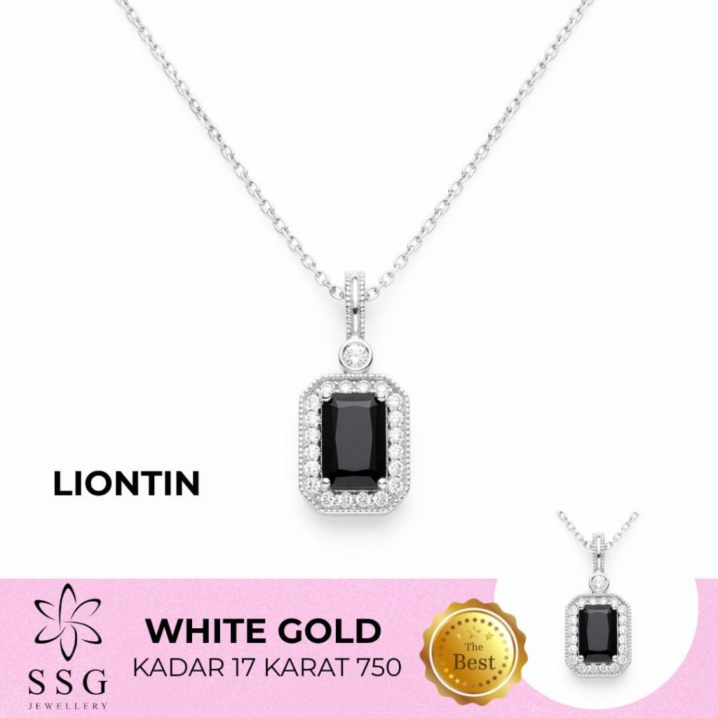 Liontin Emas Batu Permata Hitam Kotak 17K - SSG JEWELLERY