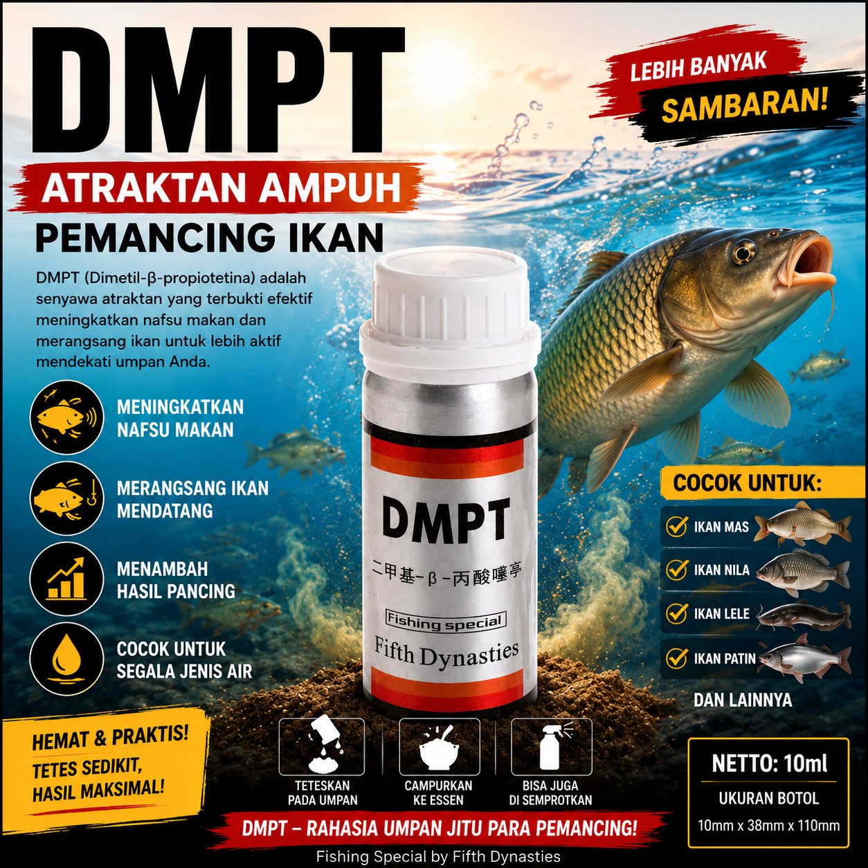 PROMO DMPT UMPAN PANCING IKAN - Bubuk Umpan Pancing DMPT 80g - Ramah Lingkungan, Aman, Efektif