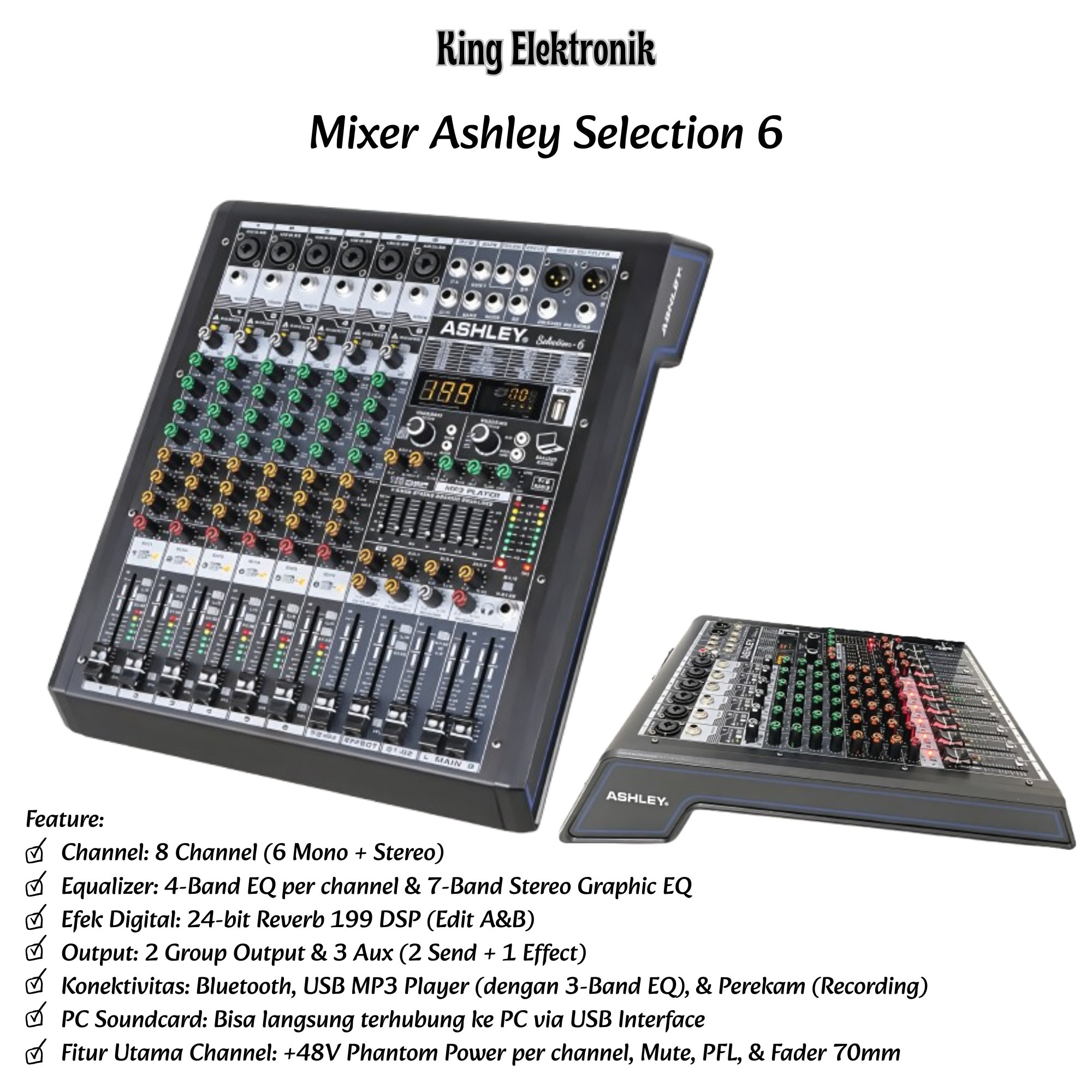 Mixer 6 Channel Ashley Selection-6 With USB Recording 7 Band Graphic Equalizer 24bit Digital Multi E