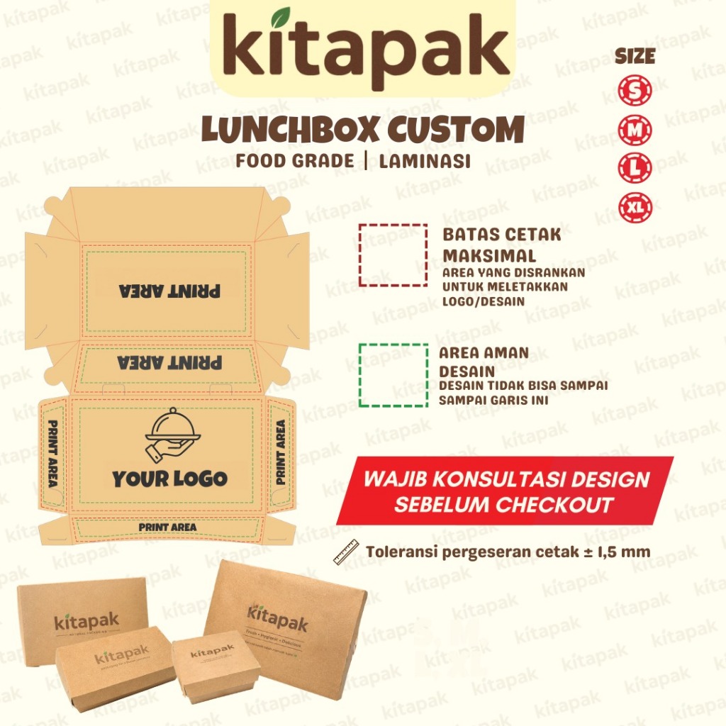 (CUSTOM LOGO) PAPER LUNCH BOX | BOX MAKAN TAKE AWAY