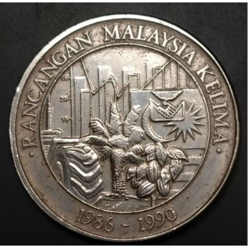 Uang Koin Kuno Malaysia 1 Ringgit 1986 Edisi Rancangan Malaysia Ke-5