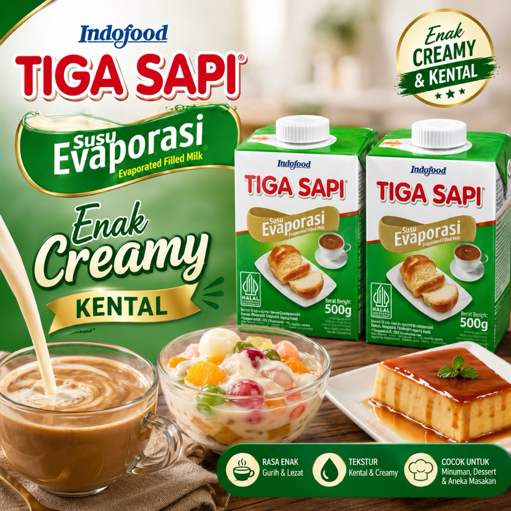 Susu Evaporasi Tiga Sapi 1karton isi 12pcs