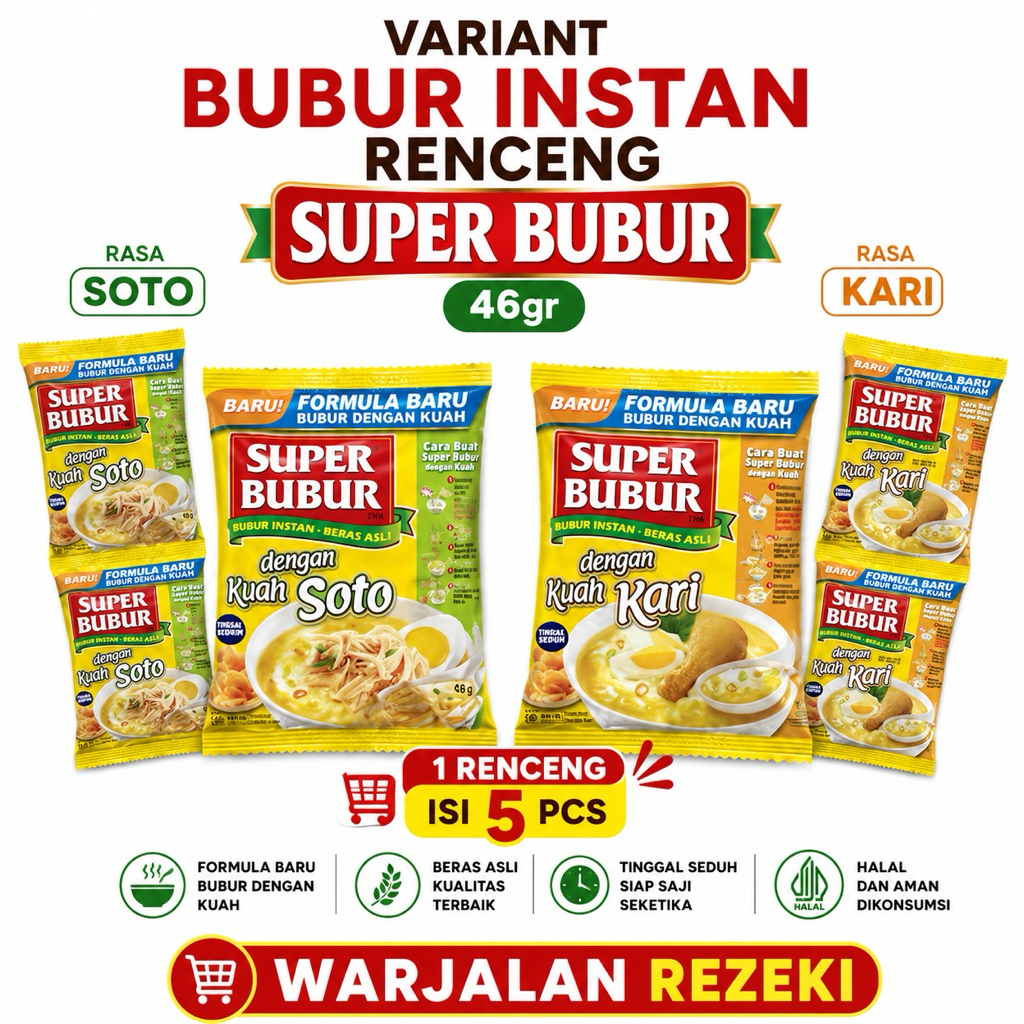 SUPER BUBUR INSTAN 46gr / BUBUR INSTAN SUPER BUBUR 1RENCENG ISI 5