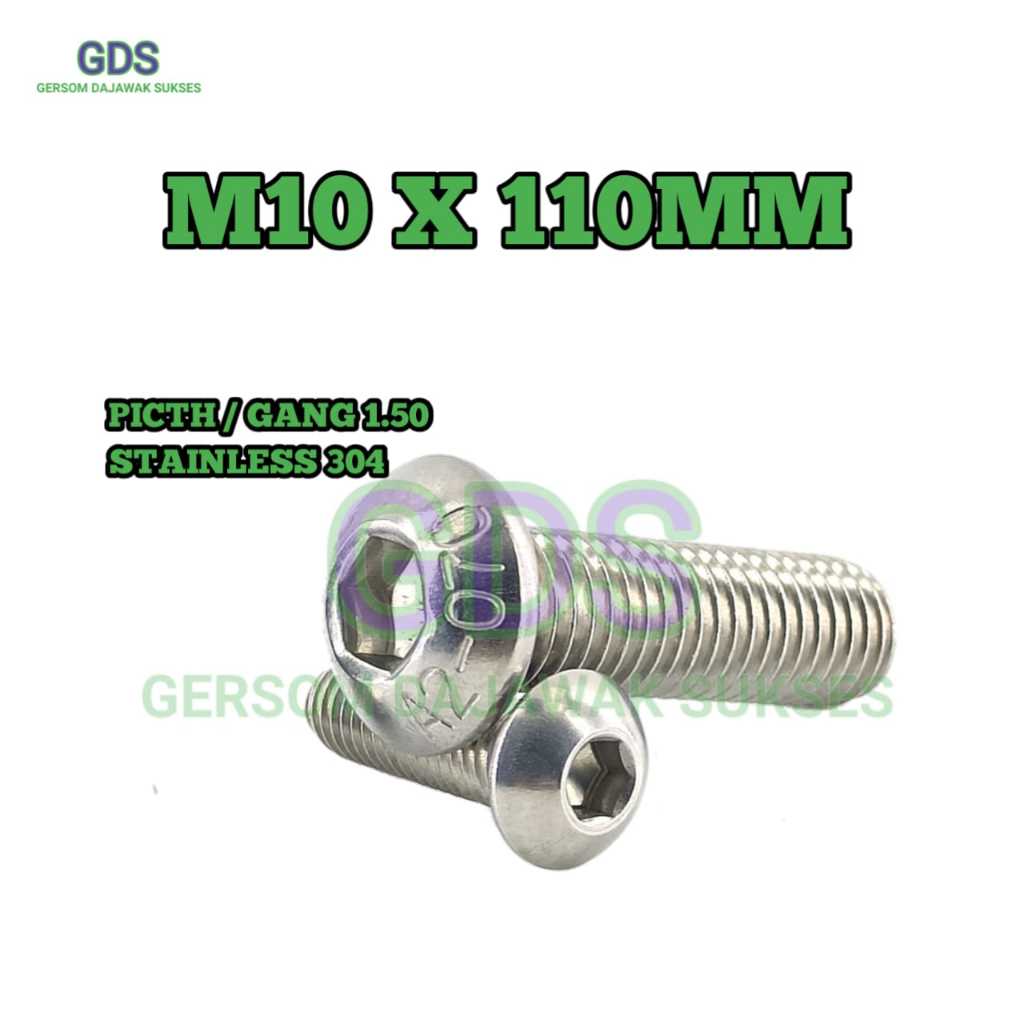 M10 x 110 Button Stainless 304 / Baut L Button Head Stainless 304