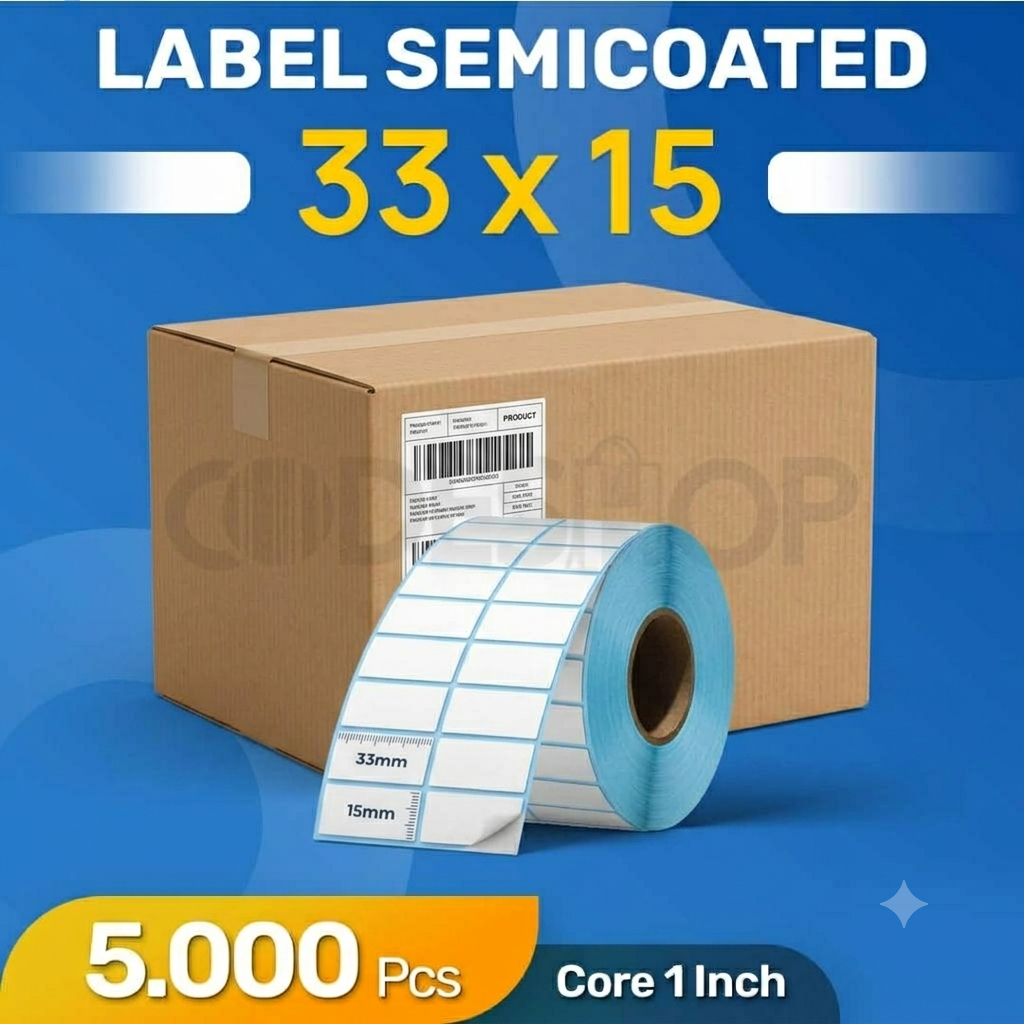 (1 Dus) Label Semicoated Barcode 33 x 15 Isi 5000 PCS 2 Line 33x15