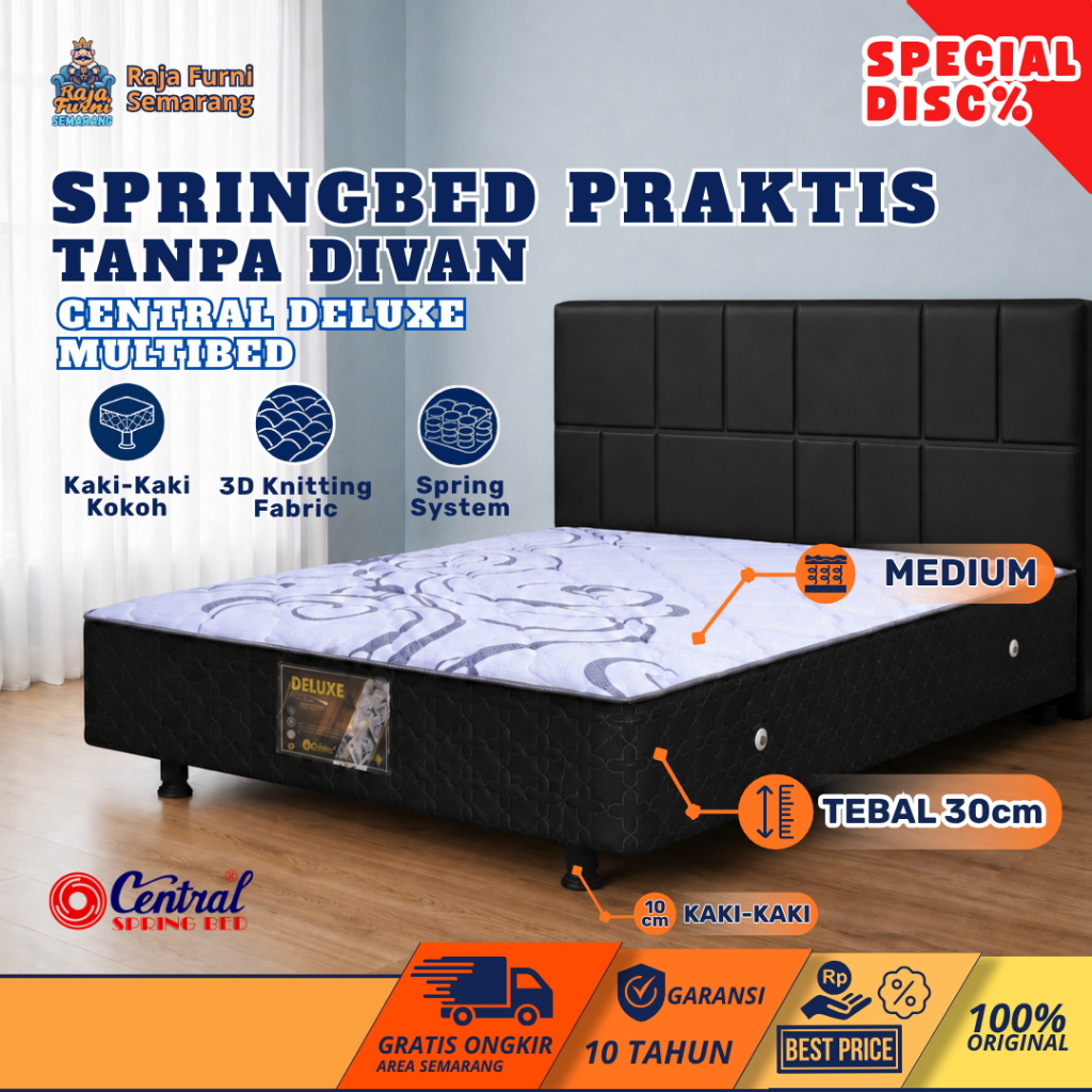 CENTRAL SPRING BED DELUXE MULTIBED Kasur Praktis Tanpa Divan, Ranjang Dipan Menyatu Dengan Springbed
