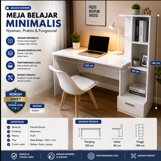 KB MEJA BELAJAR - MBB VENUS SOLID WHITE