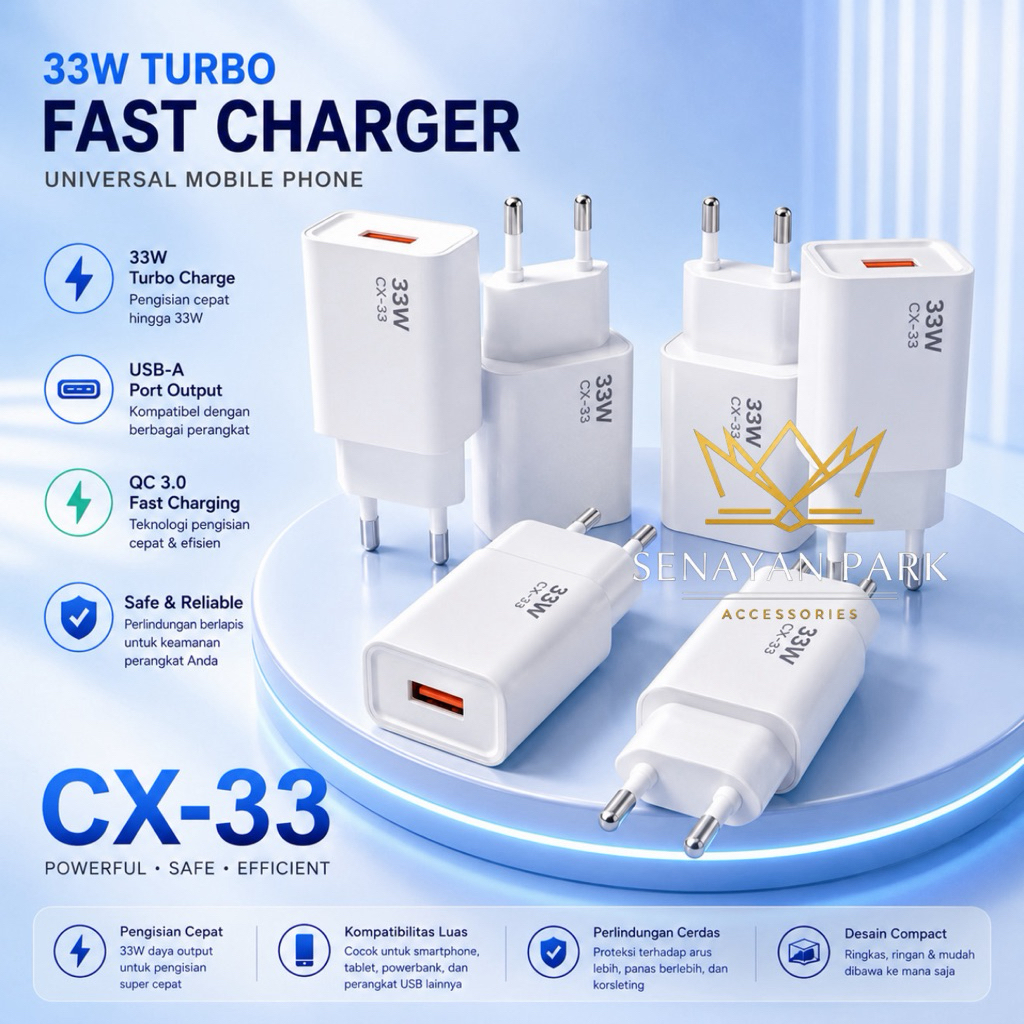 VIBOX Adaptor 33W Kompatibel HP Smartphone Casan PB Raket Nyamuk iP Cam CCTV Batok Universal [SEN]